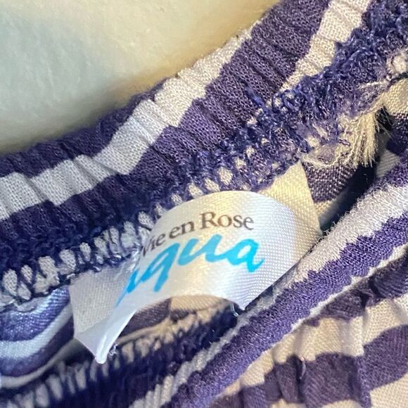 La Vie En Rose Aqua Coastal Stripe Off The Shoulder Romper - Picture 3 of 7